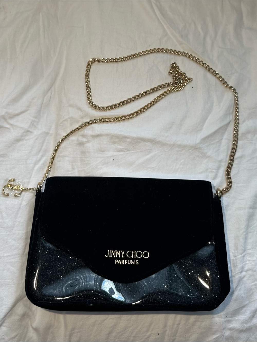 Jimmy Choo Black Velvet & Patent Shoulder Bag with Gold Chain